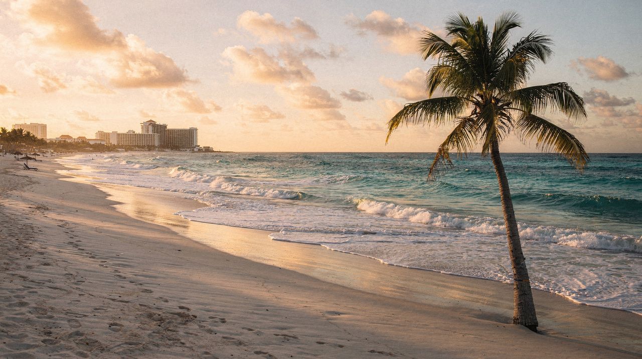 Cancún Caribbean beach at sunrise, Mexico